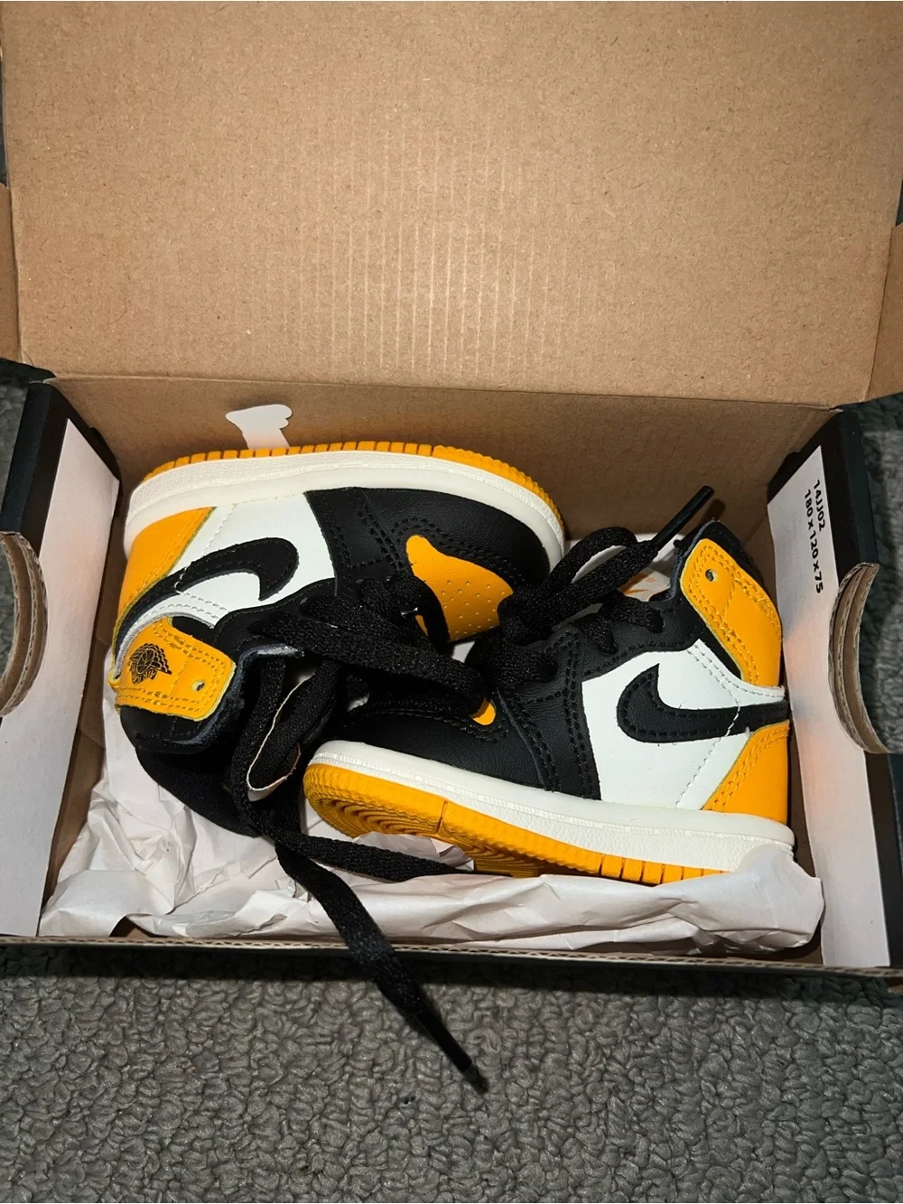 Jordan Kids Black White and Yellow High-Top Sneakers